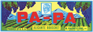 Pa-Pa Brand Vintage New York Alicante Bouschet Grape Crate Label