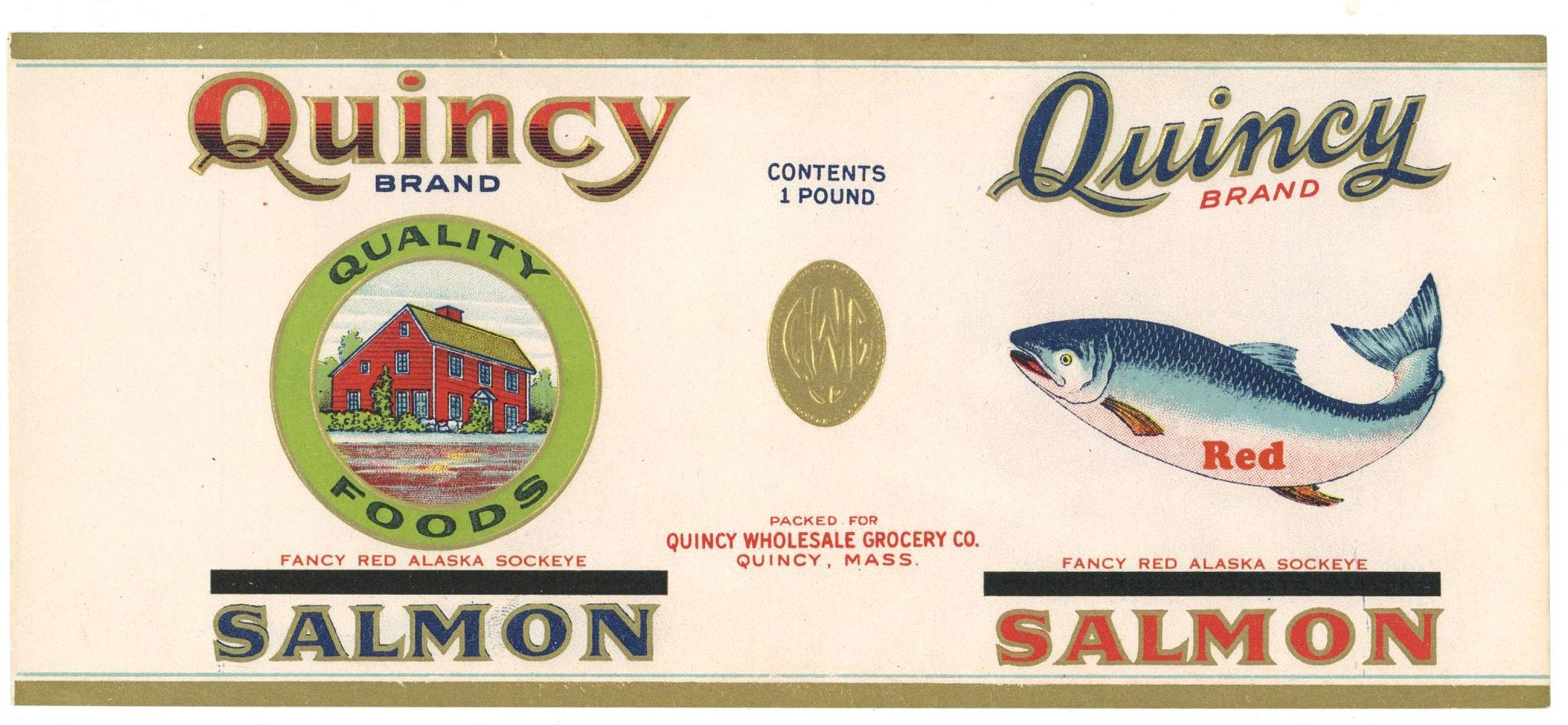 Quincy Brand Vintage Alaska Salmon Can Label, op