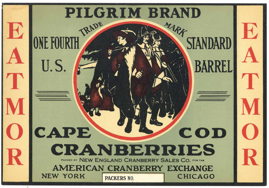 Pilgrim Brand Vintage Cape Cod Cranberry Crate Label, 1/4, wear
