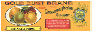 Gold Dust Brand Vintage Green Cage Plums Can Label