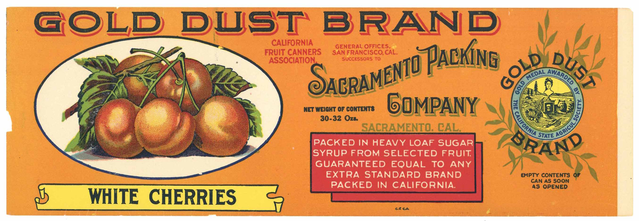 Gold Dust Brand Vintage White Cherries Can Label