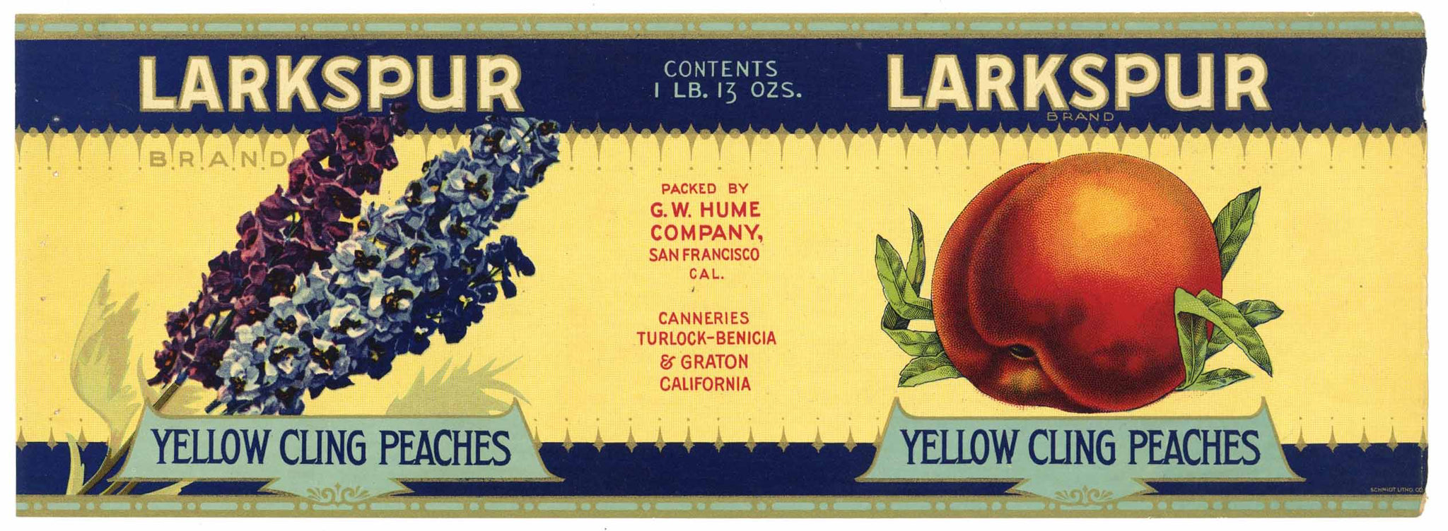 Larkspur Brand Vintage California Peach Can Label