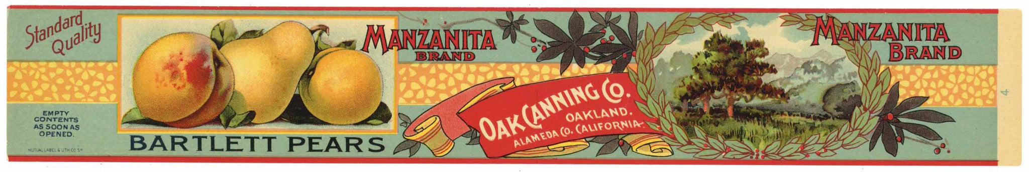 Manzanita Brand Vintage Oakland Alameda Pear Can Label