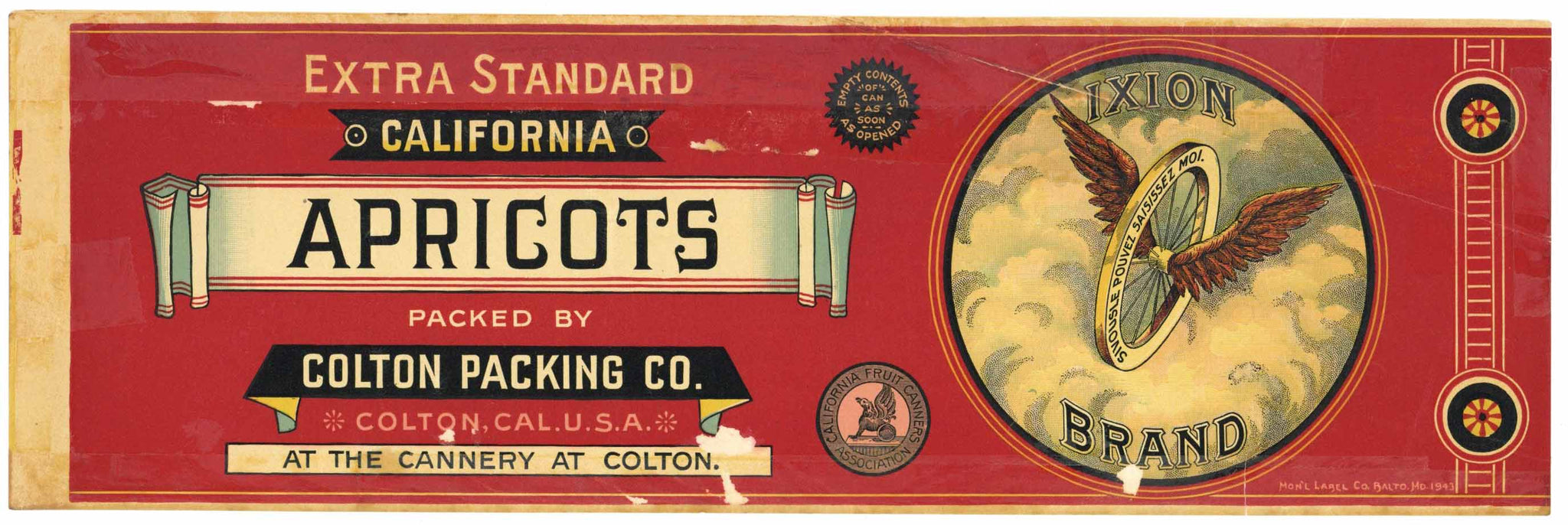 Ixion Brand Vintage Colton California Apricot Can Label