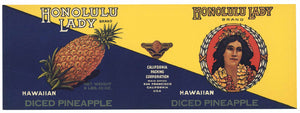 Honolulu Lady Brand Vintage Diced Pineapple Can Label