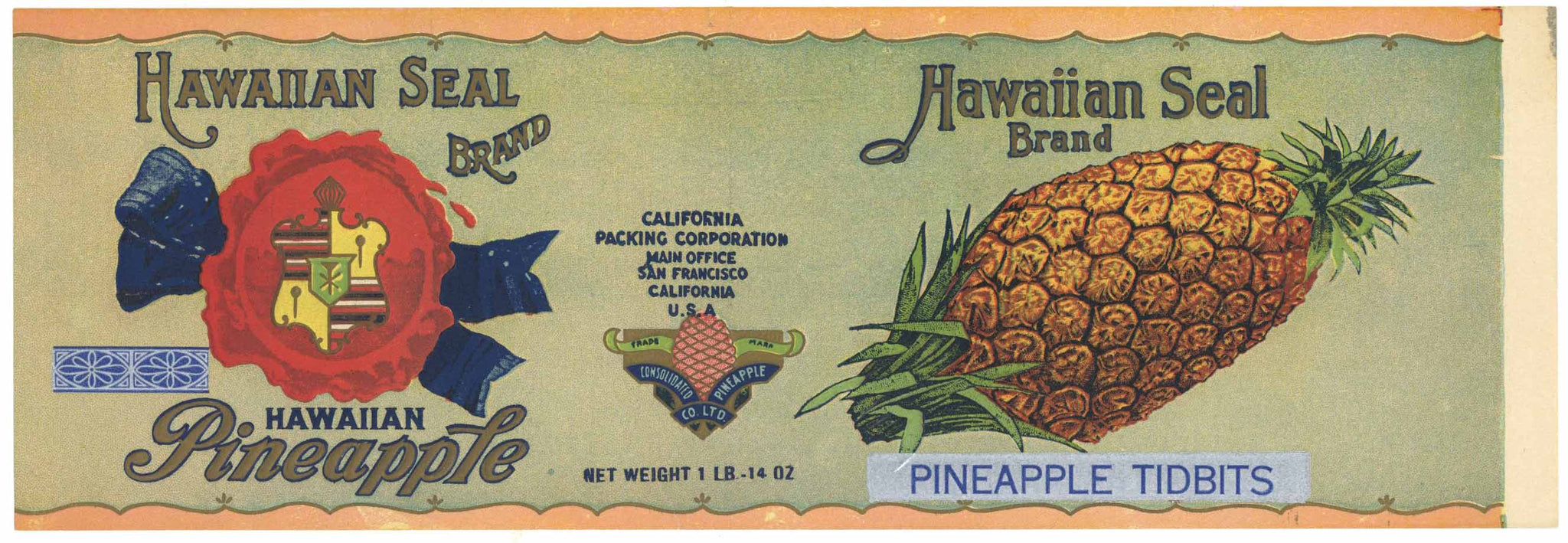 Hawaiian Seal Brand Vintage Pineapple Can Label