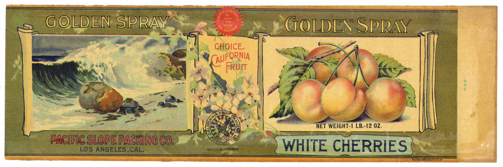 Golden Spray Brand Vintage California Cherry Can Label