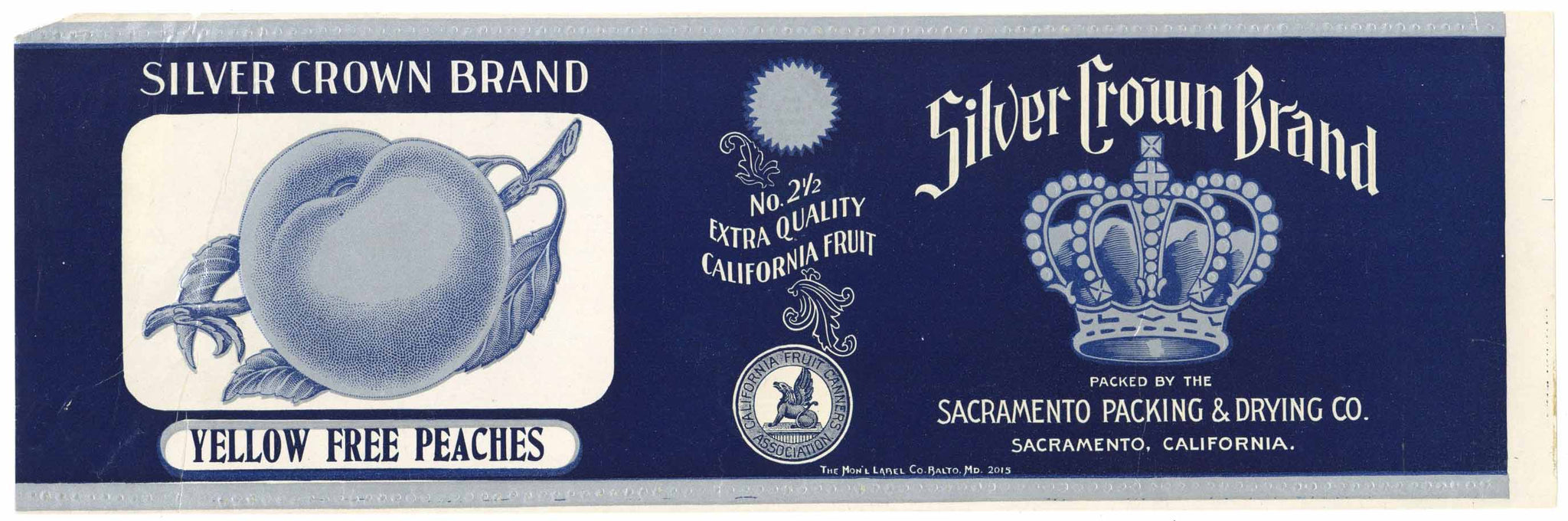 Silver Crown Brand Vintage Sacramento California Peach Can Label