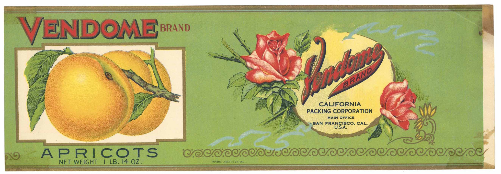 Vendome Brand Vintage California Apricot Can Label