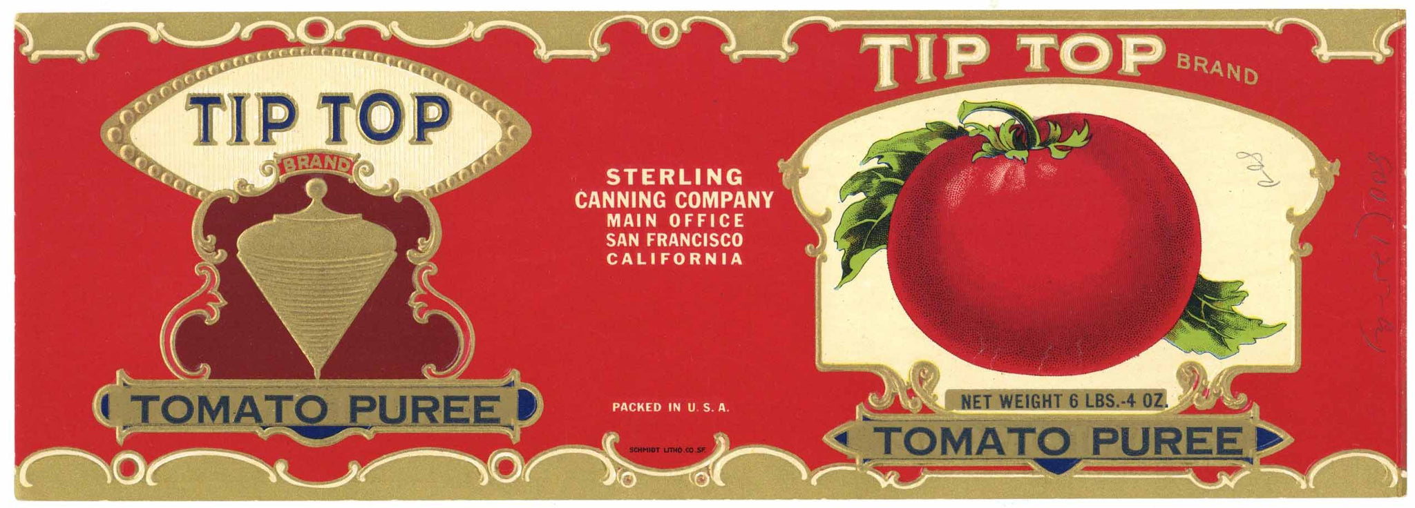 Tip Top Brand Vintage Tomato Can Label