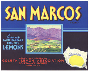 San Marcos Brand Vintage Goleta Lemon Crate Label, shorter