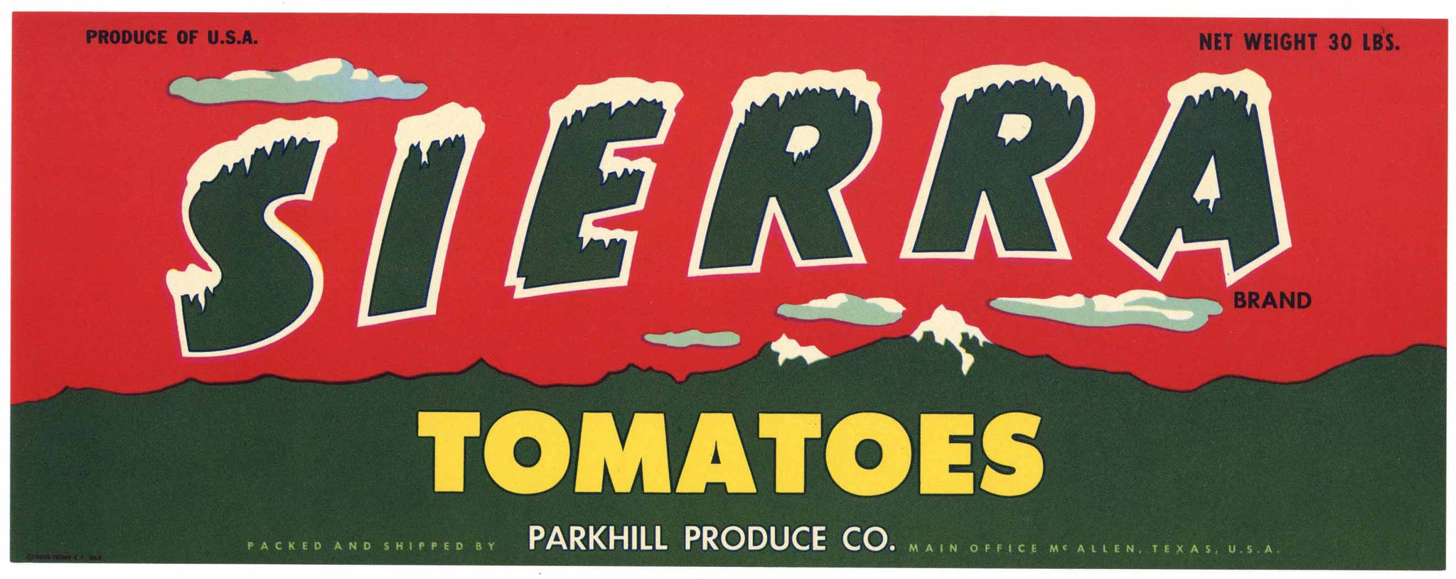 Sierra Brand Vintage McAllen Texas Tomato Crate Label