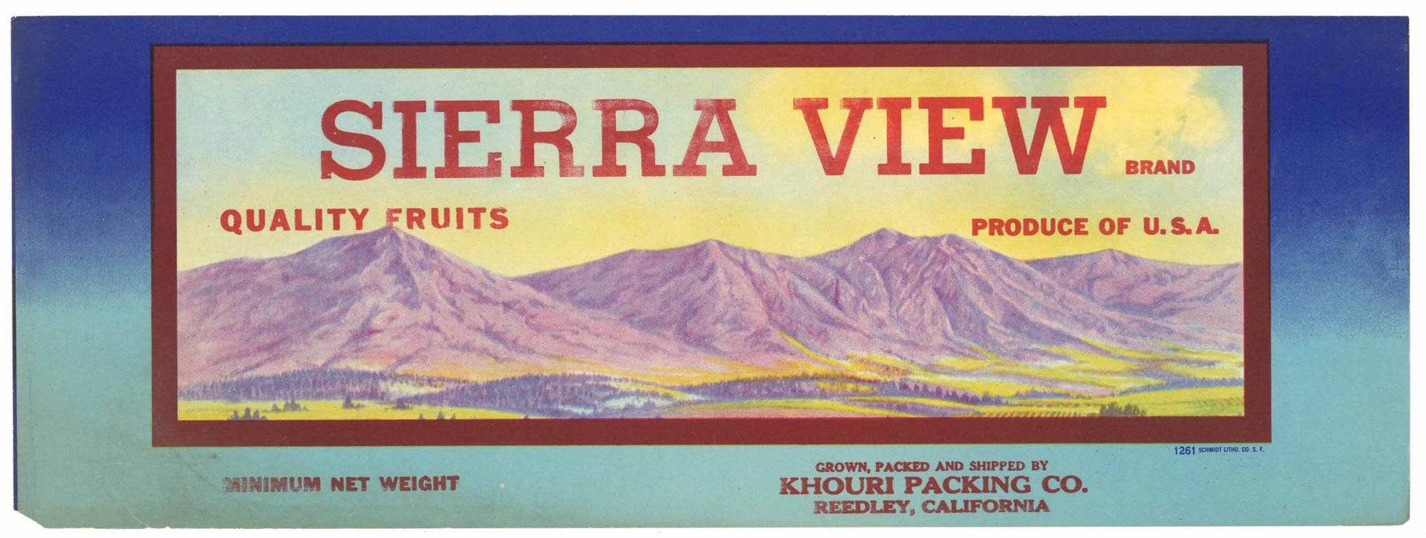 Sierra View Brand Vintage Reedley California Produce Crate Label