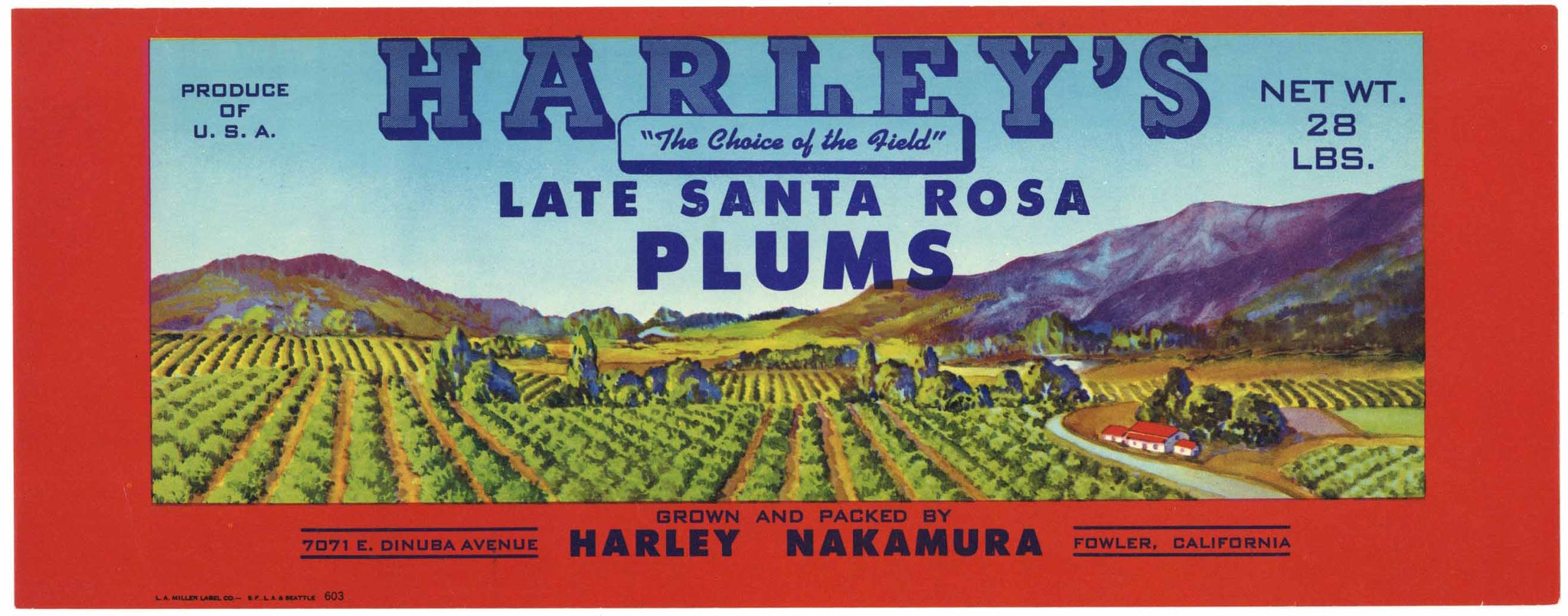 Harley's Brand Vintage Fowler California Plum Crate Label