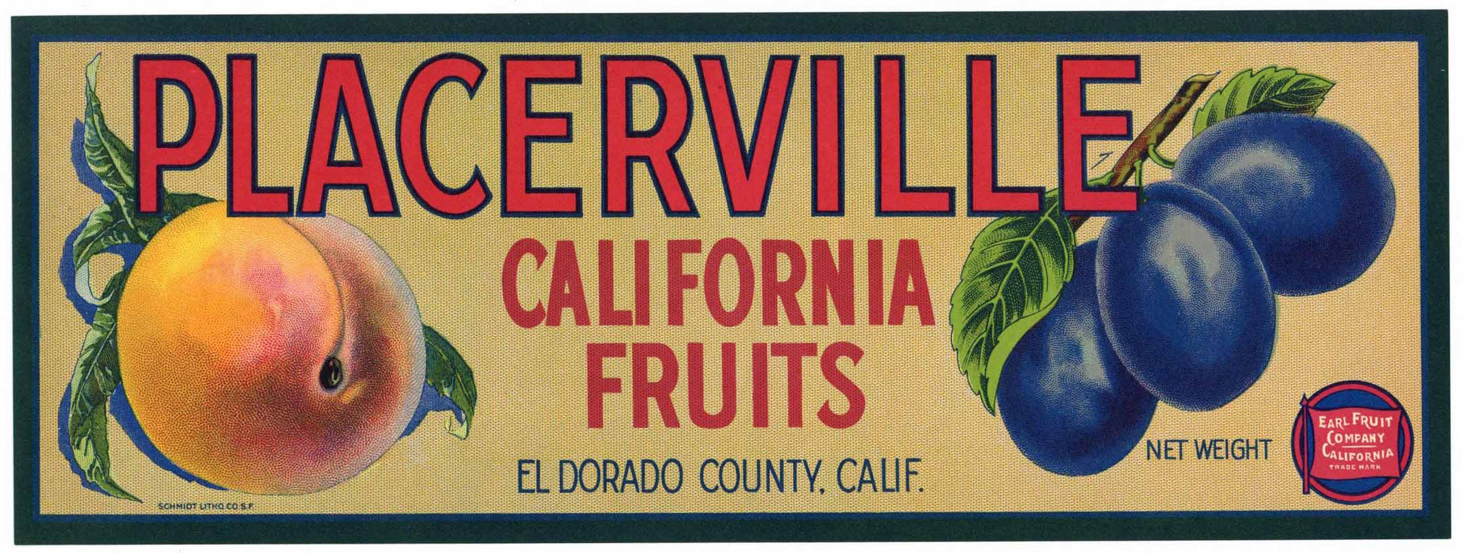 Placerville Brand Vintage El Dorado County Fruit Crate Label