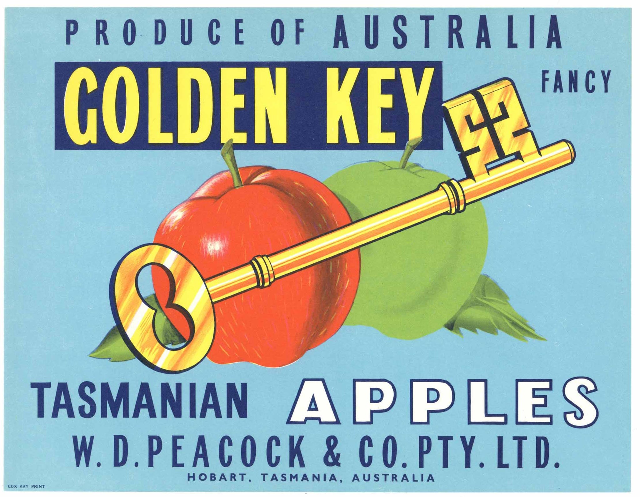 Golden Key Brand Vintage Tasmania Australia Apple Crate Label