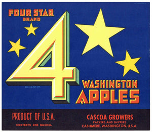 Four Star Brand Vintage Cashmere Washington Apple Crate Label