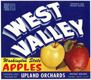 West Valley Brand Vintage Yakima Washington Apple Crate Label