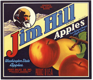 Jim Hill Brand Vintage Wenatchee Washington Apple Crate Label, variant 2