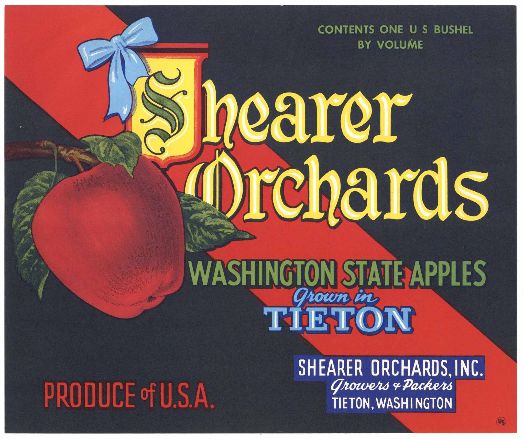 Shearer Orchards Brand Vintage Tieton Washington Apple Crate Label, red