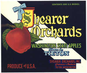 Shearer Orchards Brand Vintage Tieton Washington Apple Crate Label, white