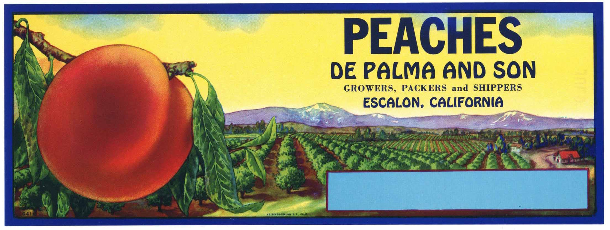 Peaches Brand Vintage Escalon California Peach Crate Label