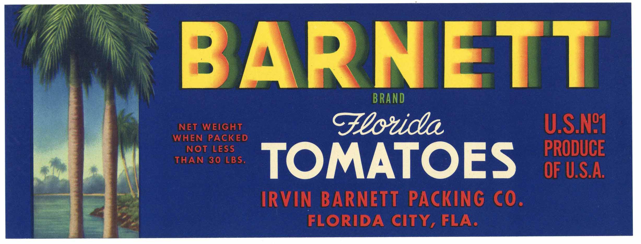 Barnett Brand Vintage Florida City Florida Tomato Crate Label