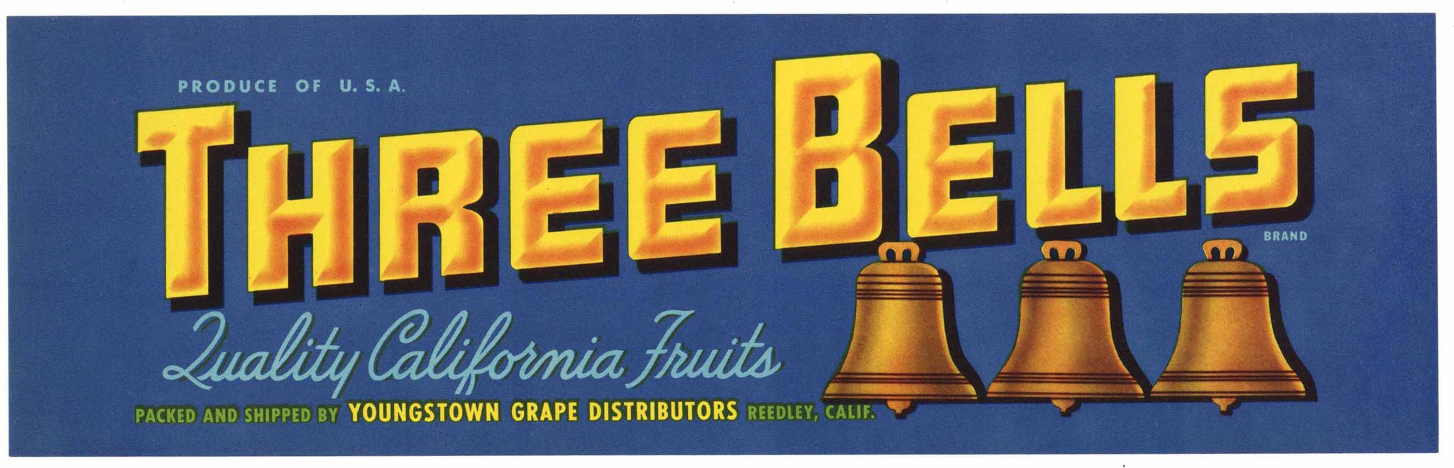 Three Bells Brand Vintage Reedley Grape Crate Label