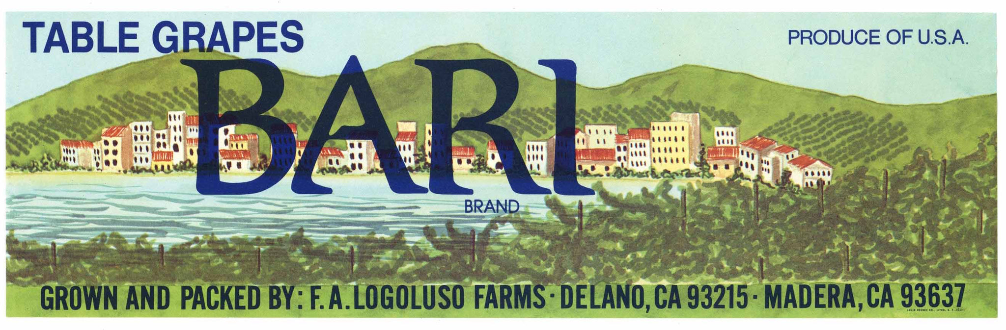 Bari Brand Vintage Delano California Grape Crate Label