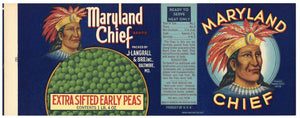 Maryland Chief Brand Vintage Baltimore Extra Sifted Early Peas Can Label