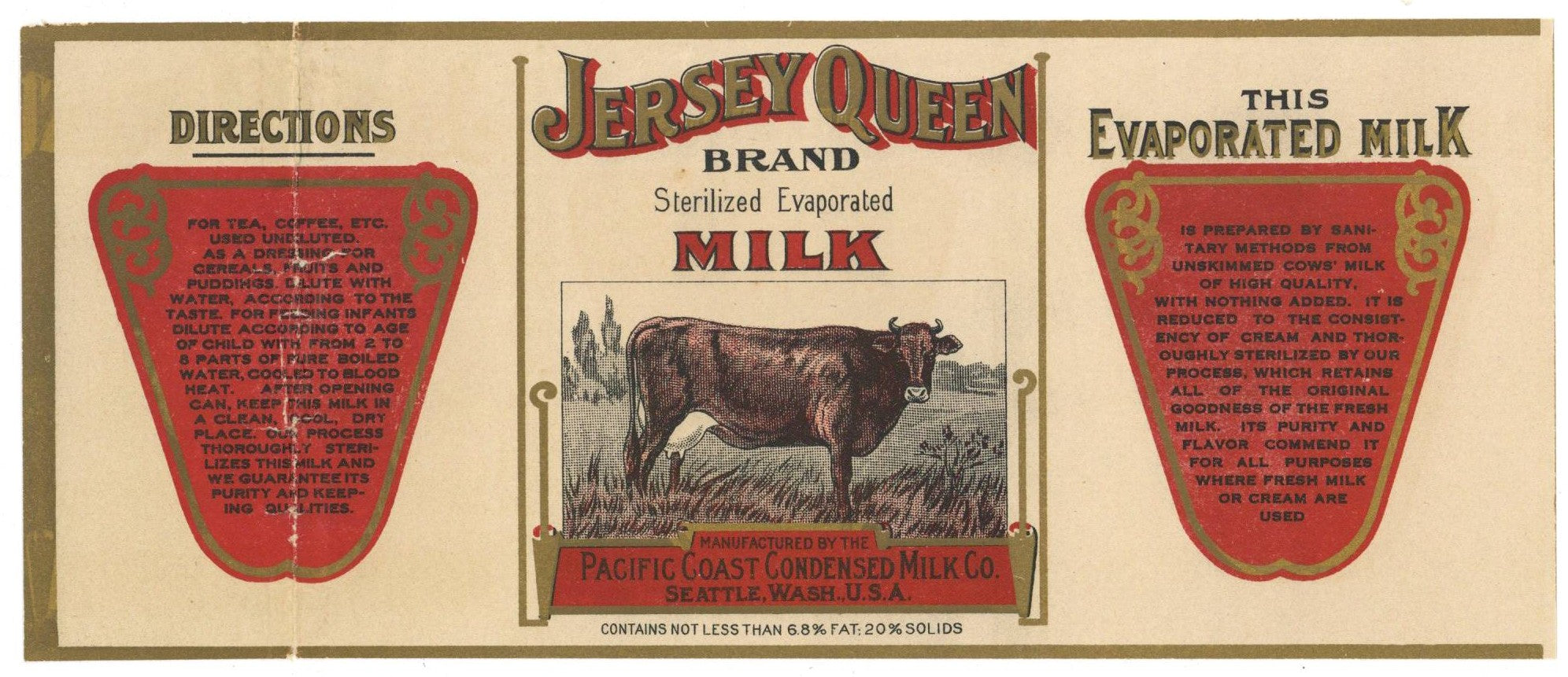 Jersey Queen Brand Vintage Washington Milk Can Label