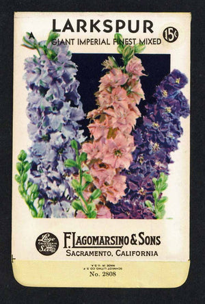 Larkspur Vintage Lagomarsino Seed Packet, Mixed