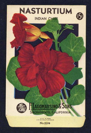 Nasturtium Vintage Lagomarsino Seed Packet, Indian Chief