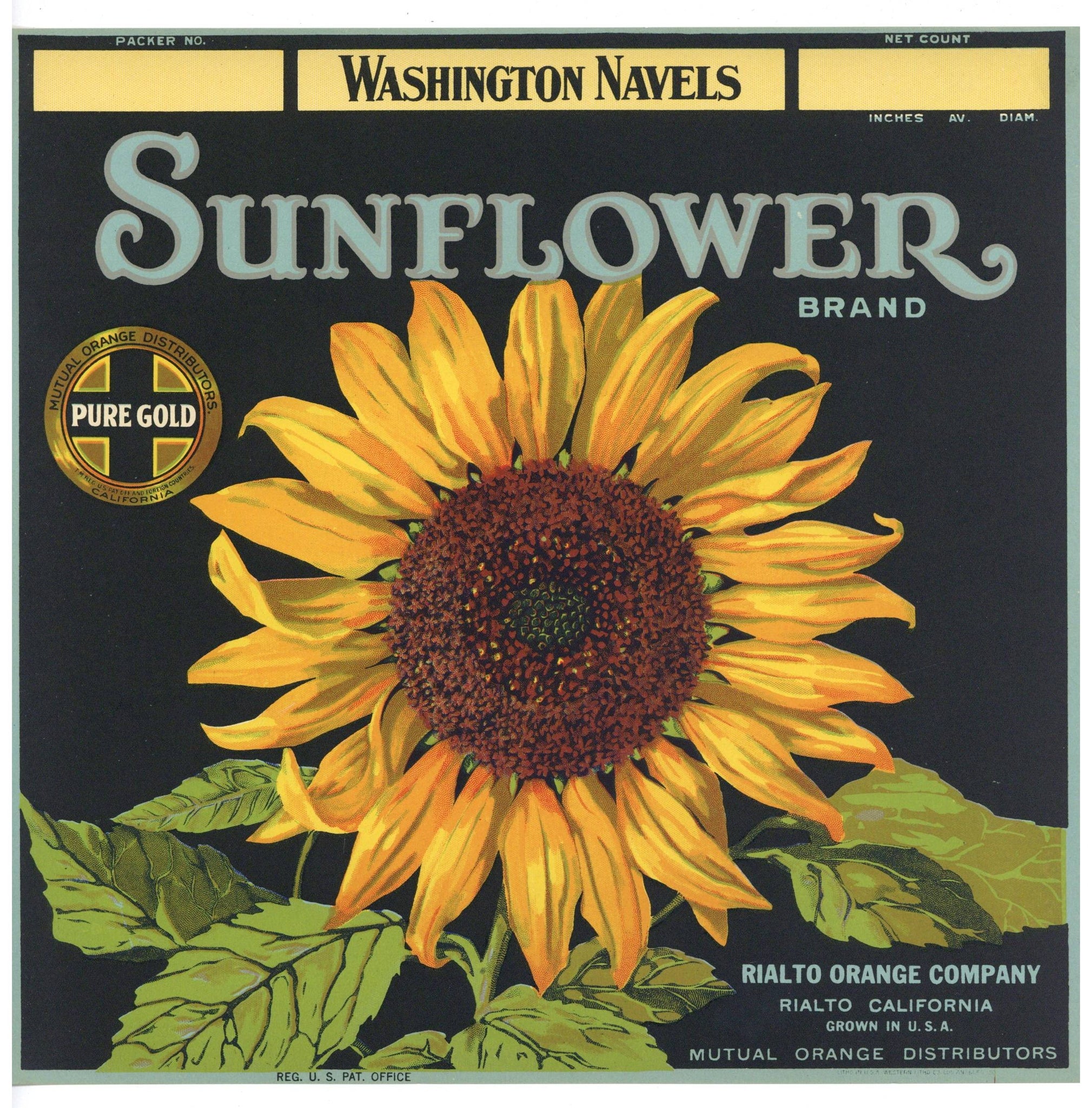 Sunflower Brand Vintage Rialto Orange Crate Label w, variant in border