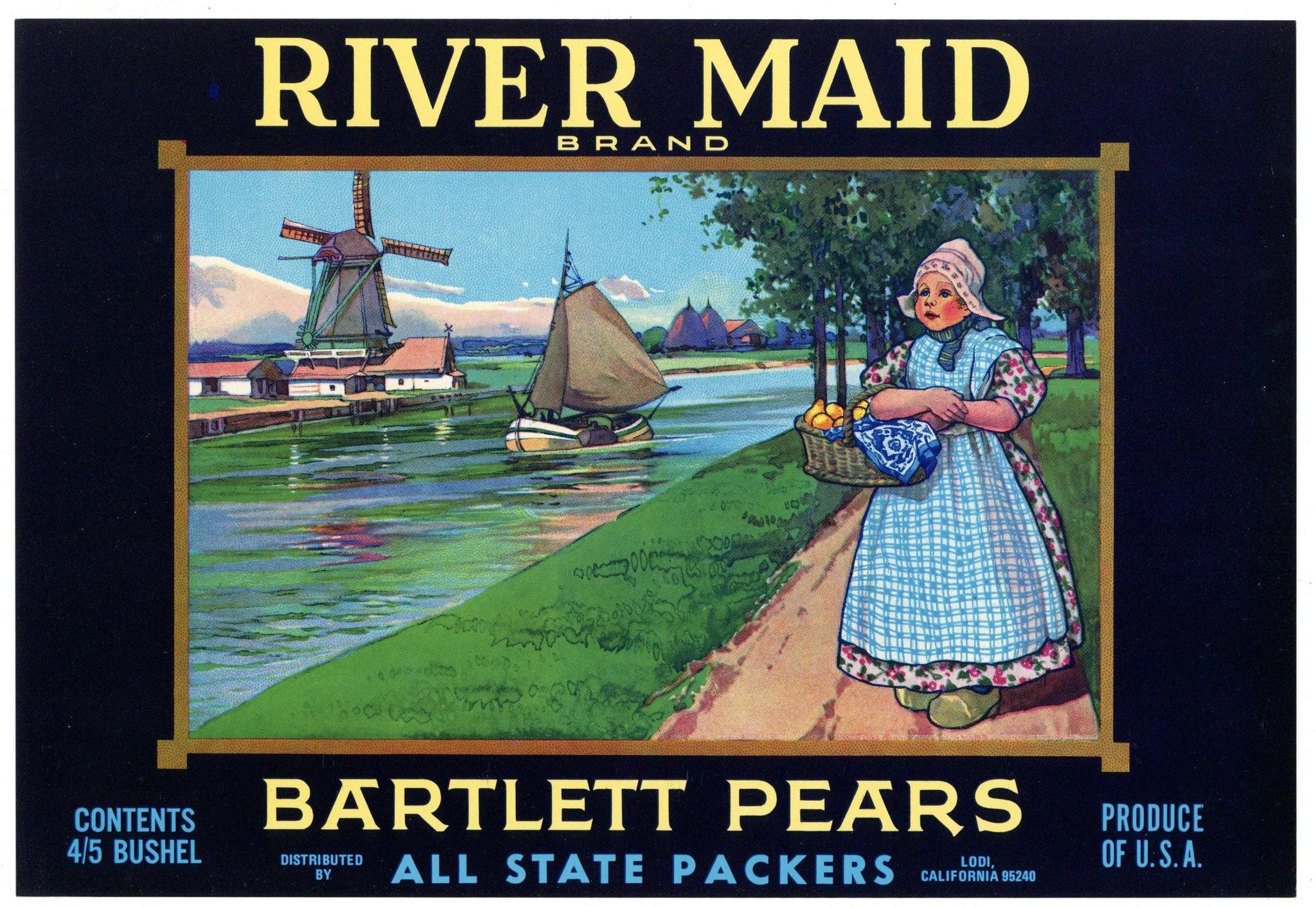 River Maid Brand Vintage Sacramento California Pear Crate Label, zipcode