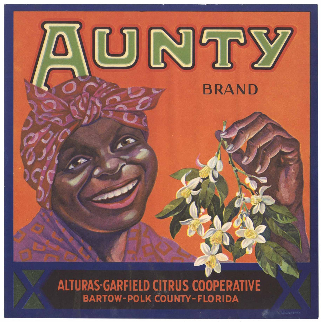 Aunty Brand Vintage Bartow Florida Citrus Crate Label, wear