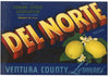 Del Norte Brand Vintage Ventura County Lemon Crate Label