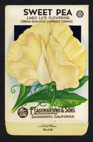 Sweet Pea Vintage Lagomarsino Seed Packet, Cream Gigantic