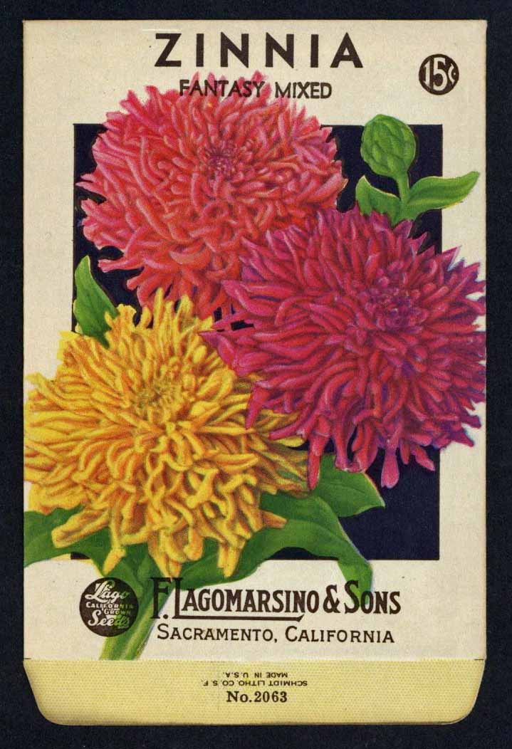 Zinnia Vintage Lagomarsino Seed Packet, Fantasy Mixed