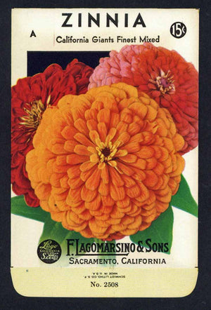 Zinnia Vintage Lagomarsino Seed Packet, California Giants Mixed