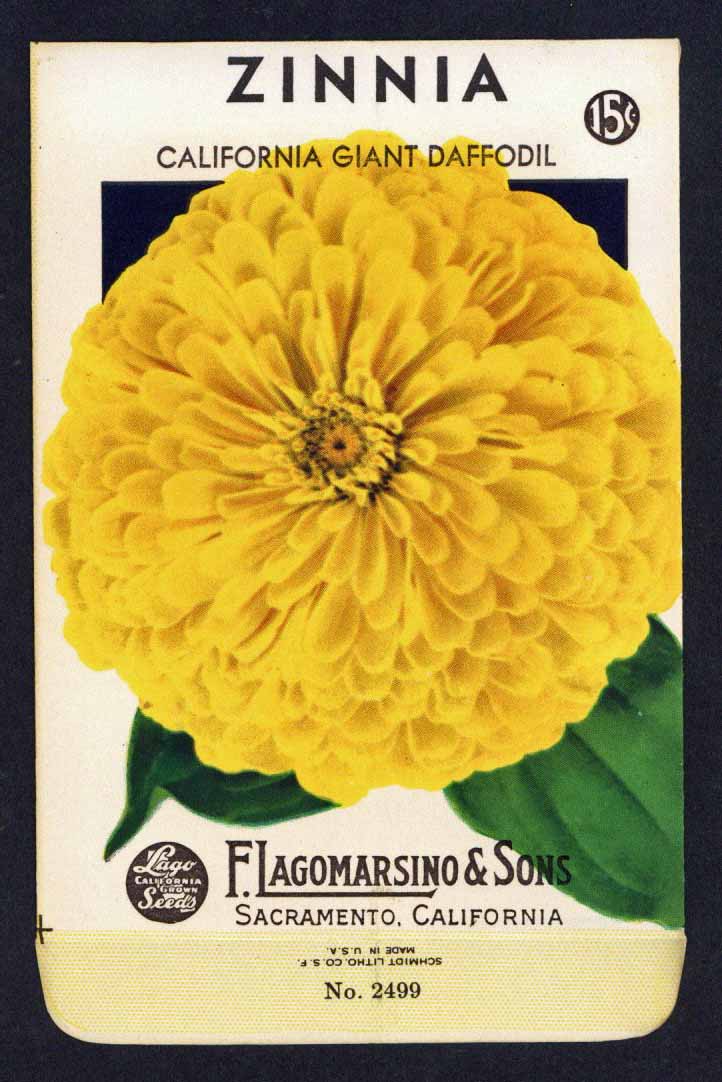 Zinnia Vintage Lagomarsino Seed Packet, California Giant Daffodil