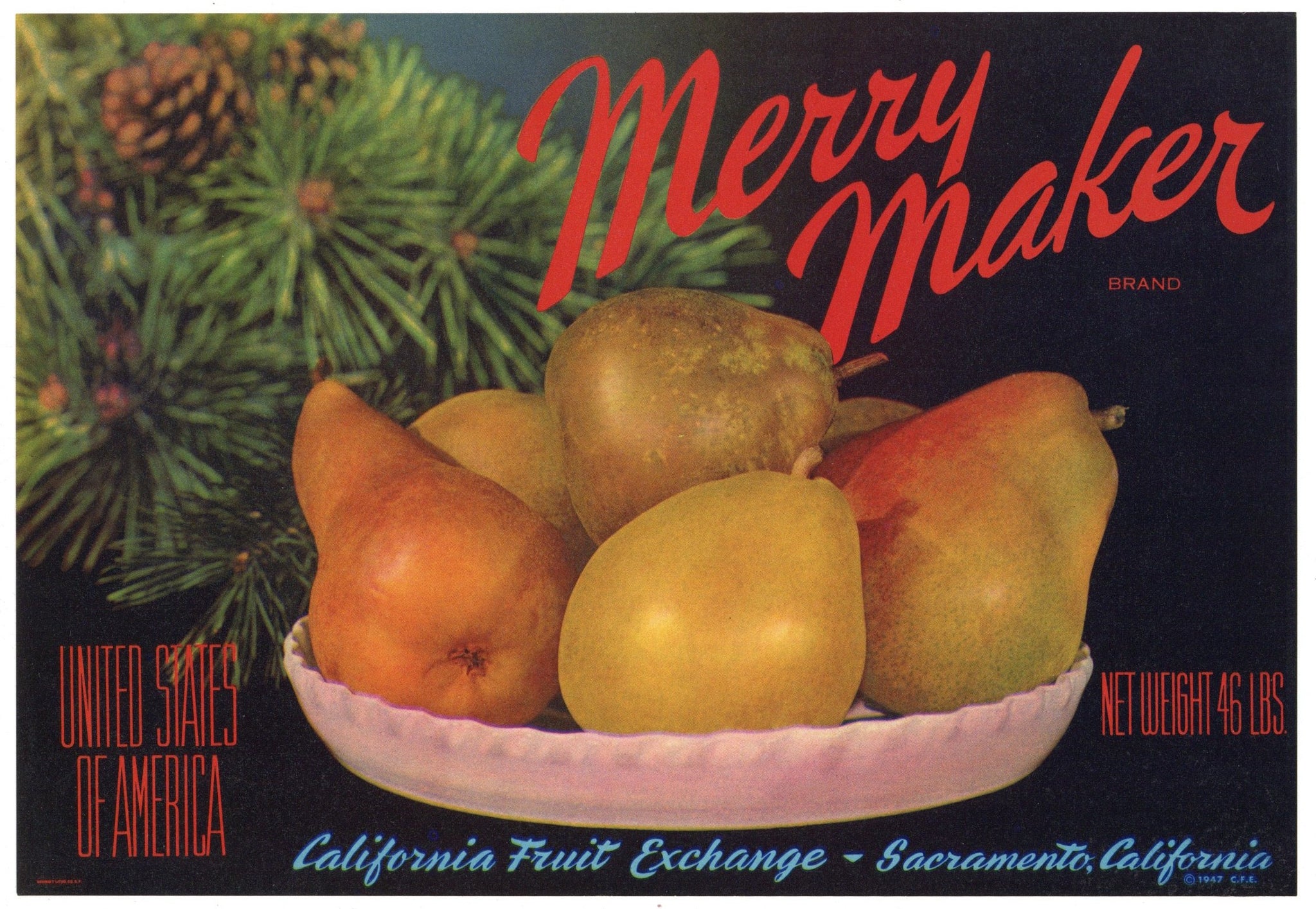 Merry Maker Brand Vintage Sacramento California Pear Crate Label