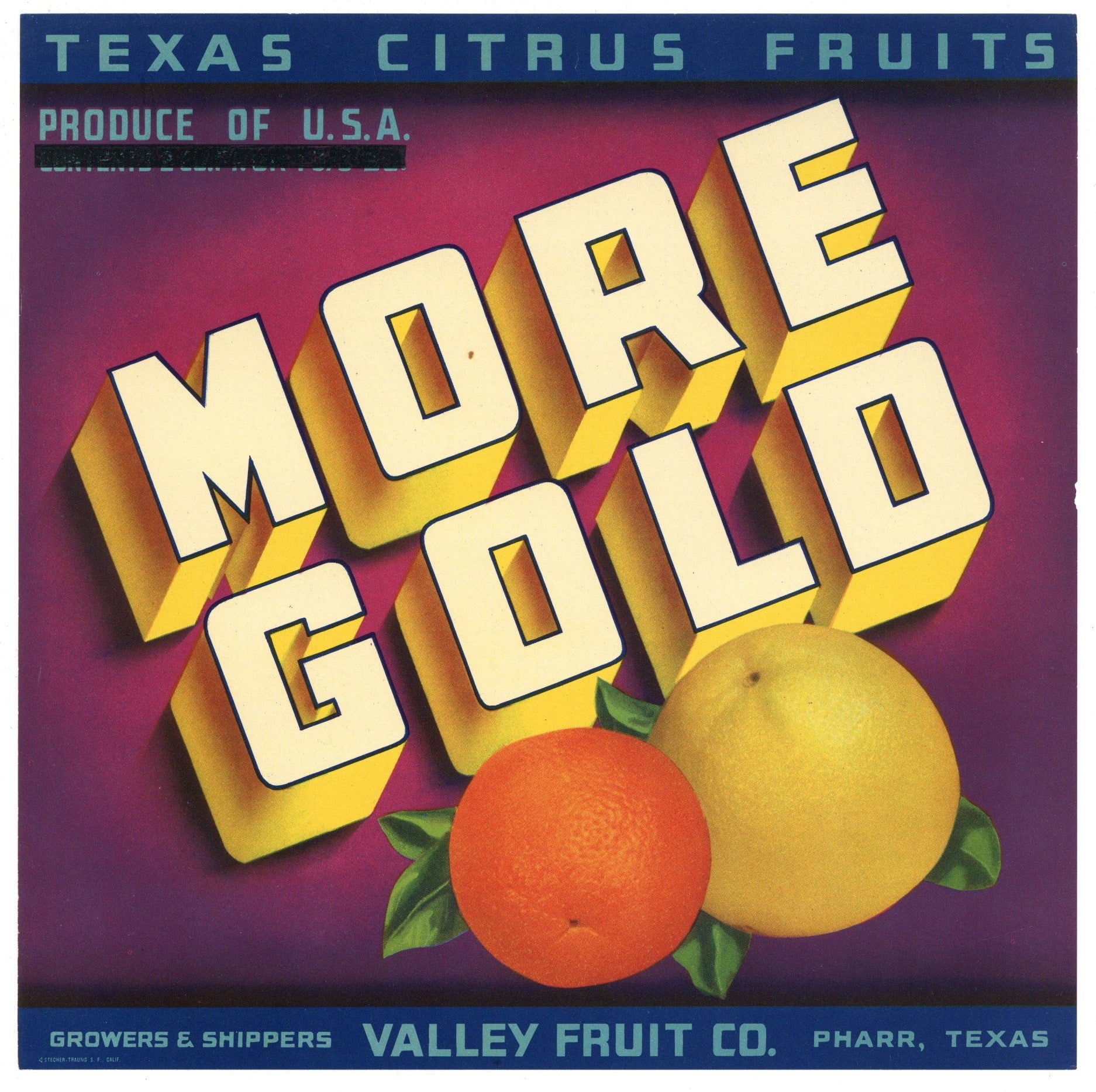 More Gold Brand Vintage Pharr Texas Citrus Crate Label