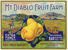 Mt. Diablo Fruit Farm Brand Vintage Contra Costa Pear Fruit Crate Label, Extra Fancy