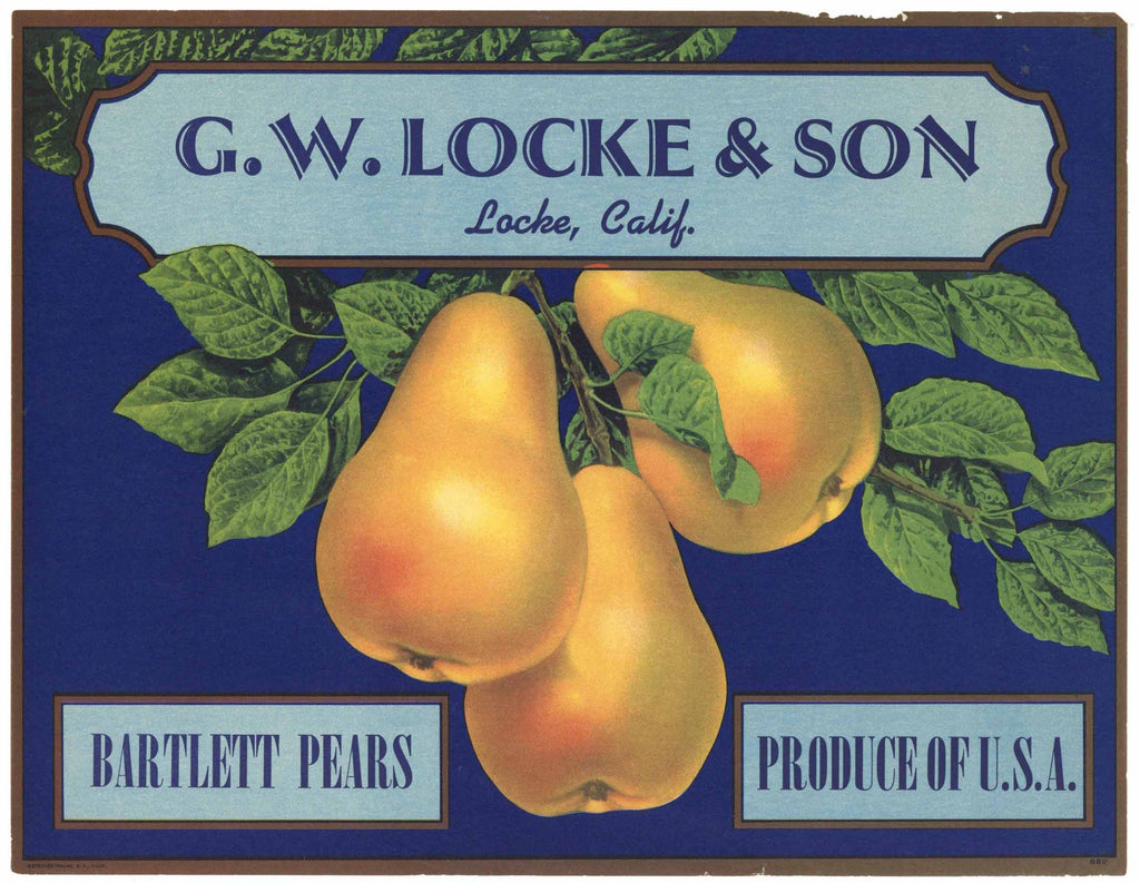 G. W. Locke & Son Brand Vintage Locke California Pear Crate Label