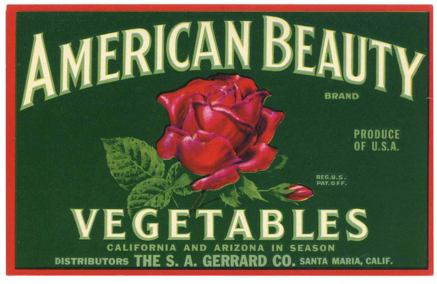 American Beauty Brand Vintage Vegetable Crate Label