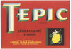Tepic Brand Vintage Saticoy California Lemon Crate Label