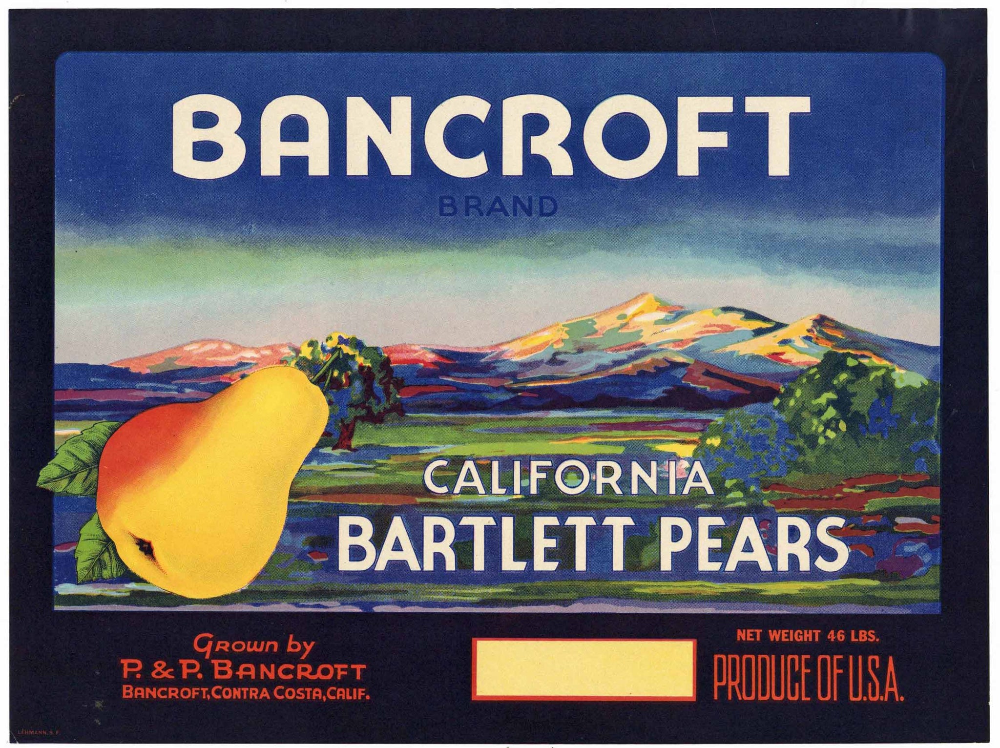 Bancroft Brand Vintage Bancroft California Pear Fruit Crate Label