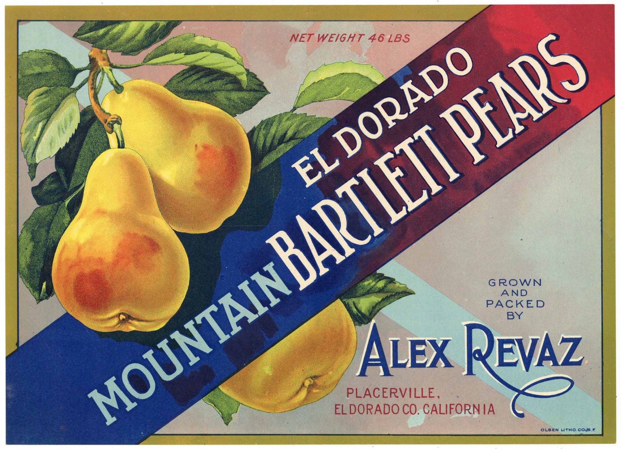 Alex Revaz Brand Vintage Placerville California Pear Crate Label