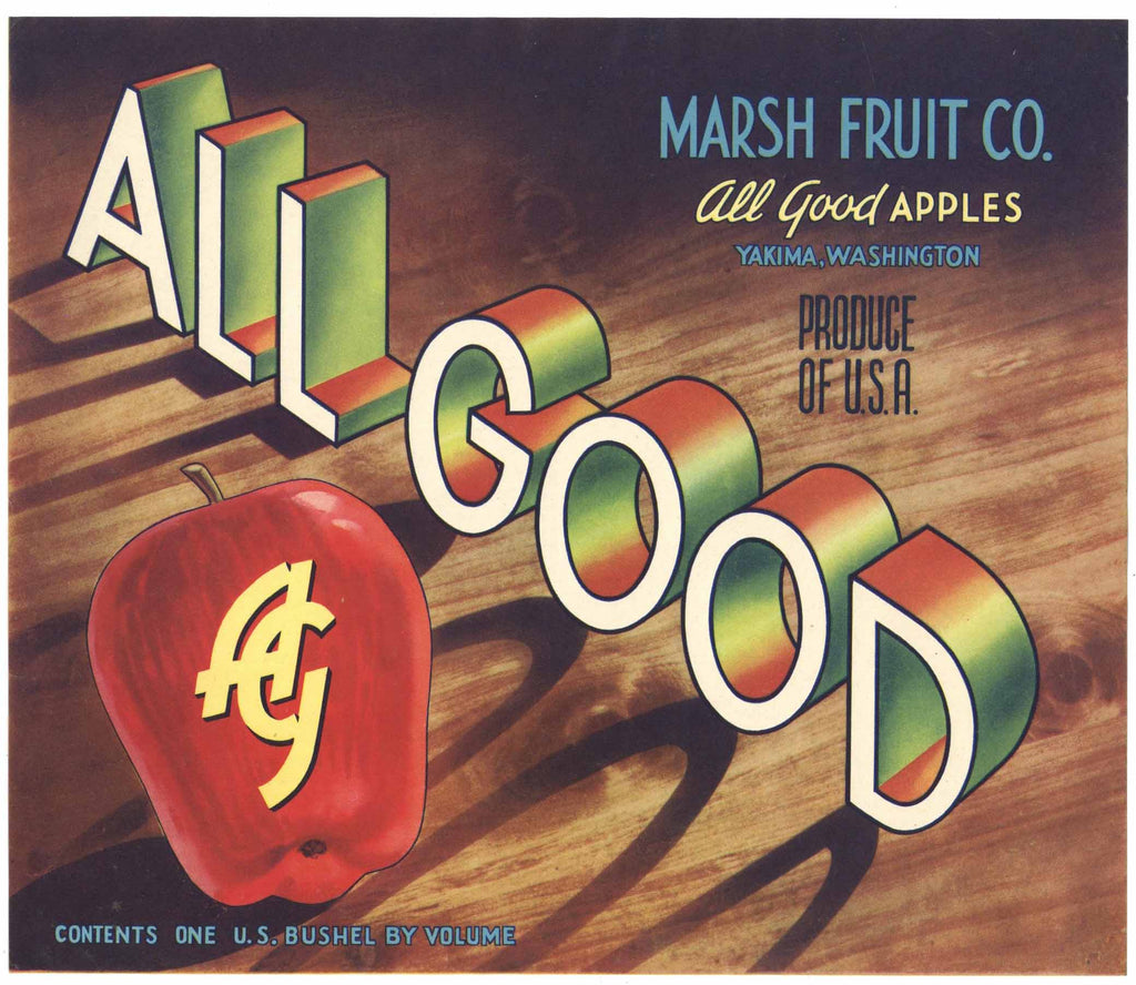 All Good Brand Vintage Yakima Washington Apple Crate Label